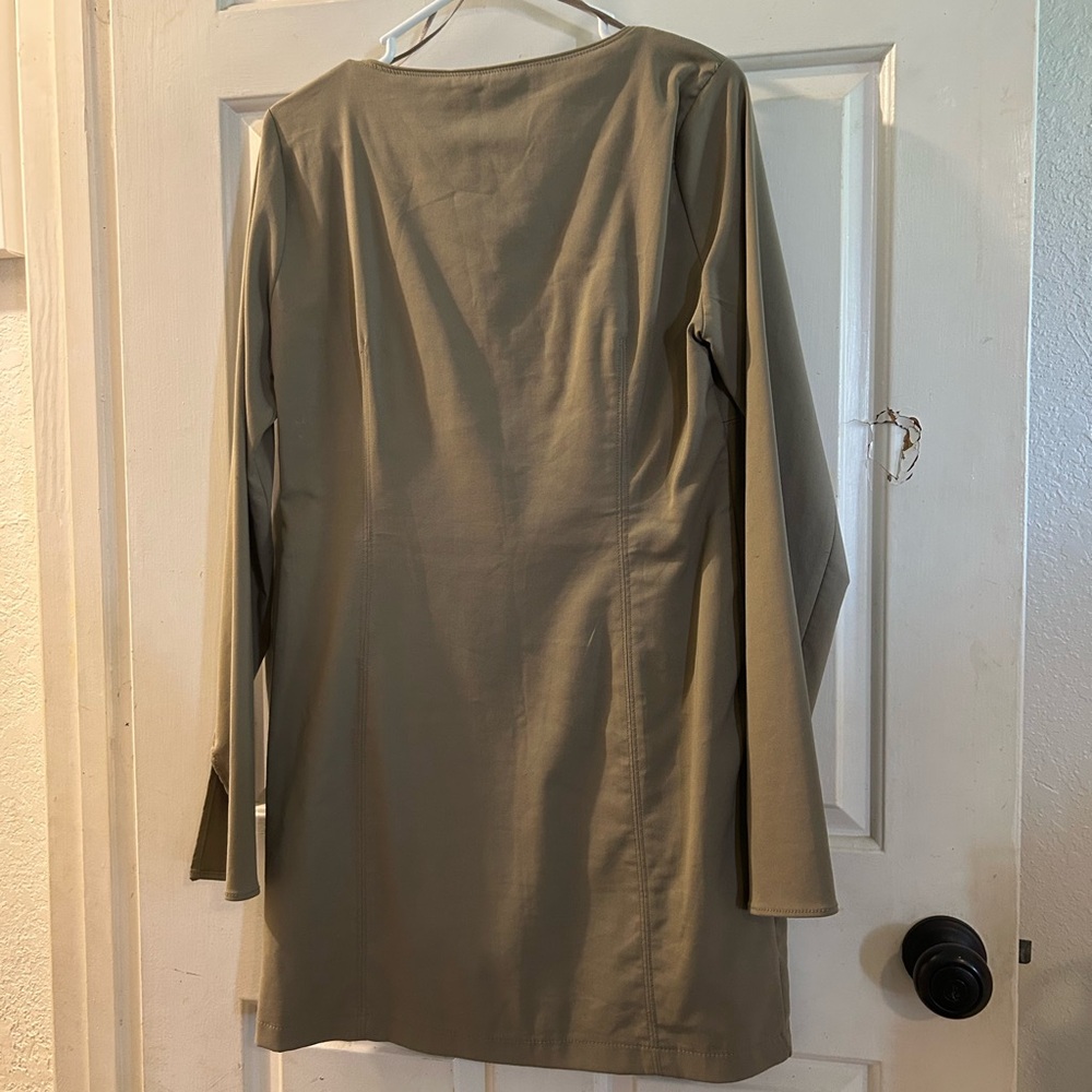 Zara Olive Long Sleeve V-Neck Dress - Picture 3 of 3
